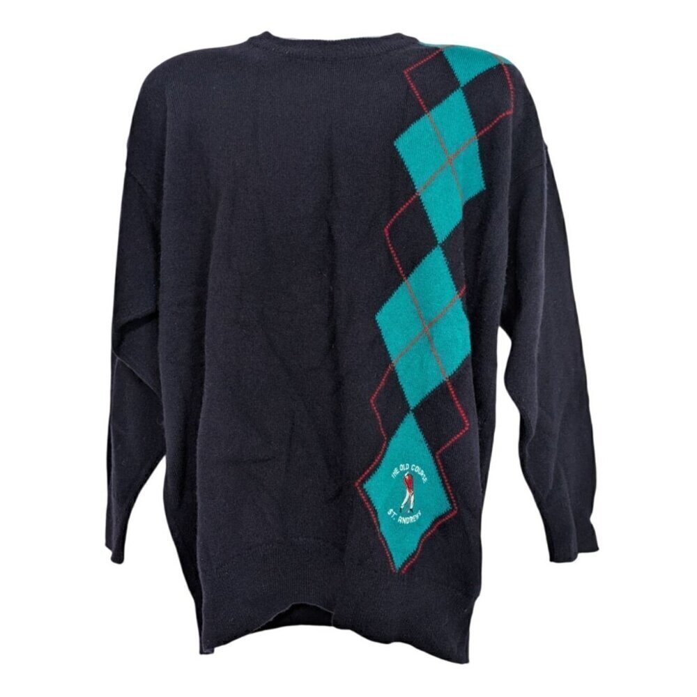 Vintage Clan Royal Old Course Golf Sweater Mens Size XL Blue Argyle Diamond Wool